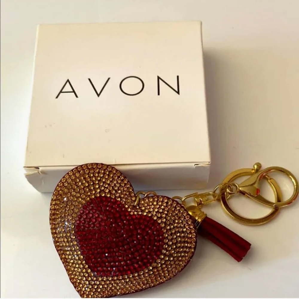 Avon Gold and Red Heart Key Holder Purse Charm
